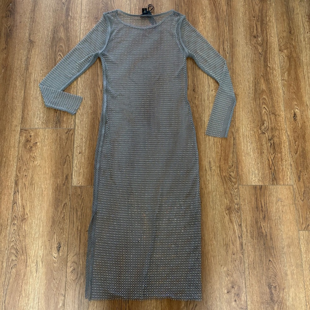 House of Harlow 1960 Monochrome gems Gray Rhinestone Mesh Maxi Dress NWT slits - Picture 8 of 9